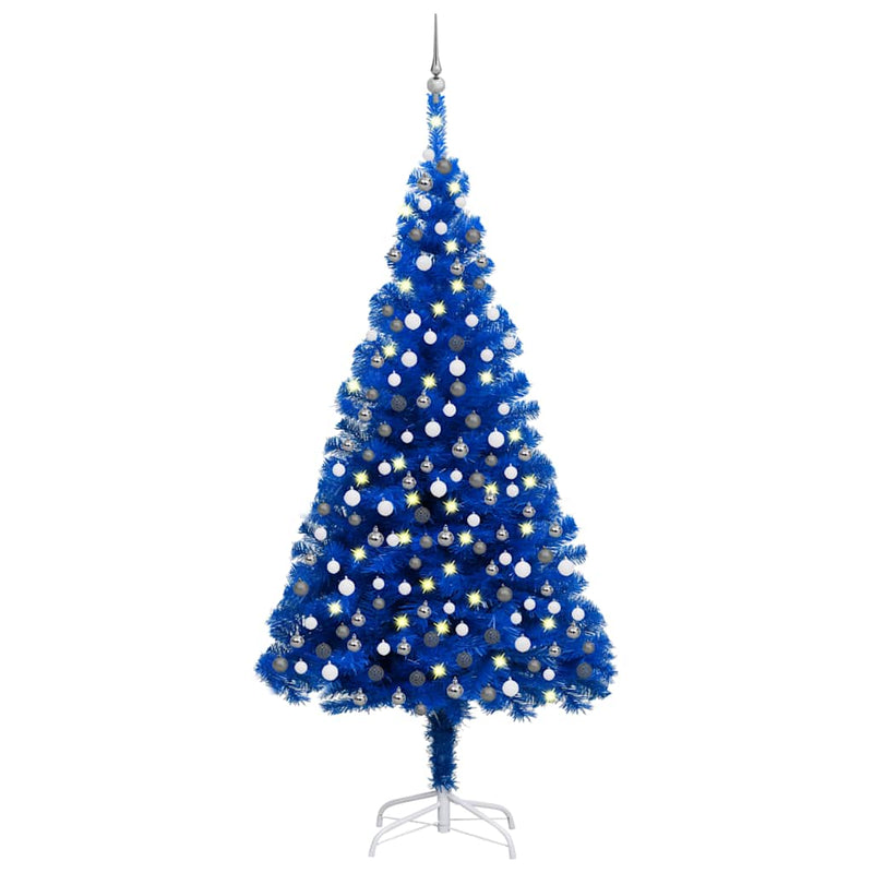 Artificial Pre-lit Christmas Tree with Ball Set Blue 240 cm PVC Payday Deals