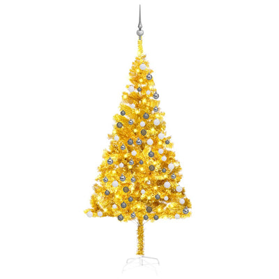 Artificial Pre-lit Christmas Tree with Ball Set Gold 180 cm PET Payday Deals