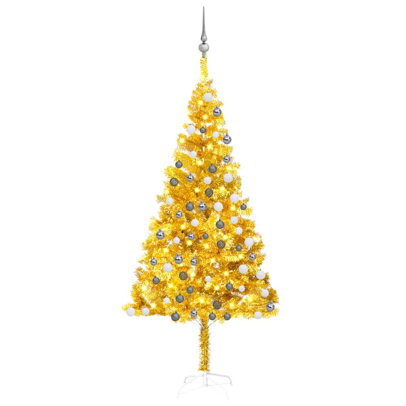 Artificial Pre-lit Christmas Tree with Ball Set Gold 180 cm PET Payday Deals
