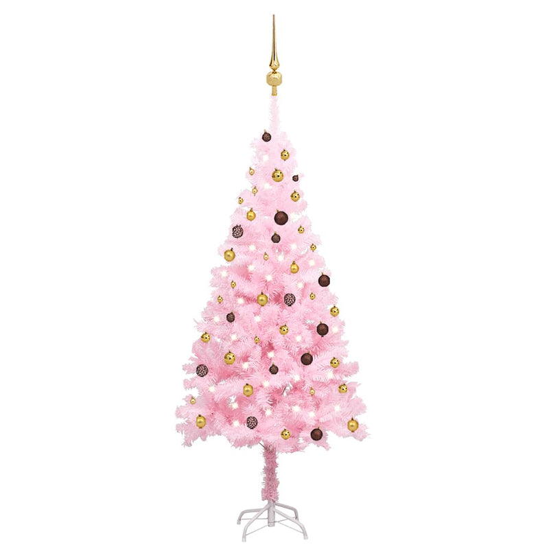 Artificial Pre-lit Christmas Tree with Ball Set Pink 210 cm PVC Payday Deals