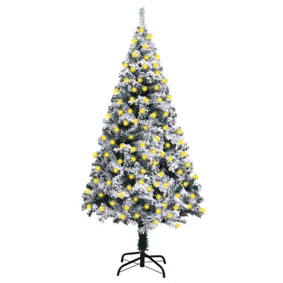 Artificial Pre-lit Christmas Tree with Flocked Snow Green 210 cm Payday Deals