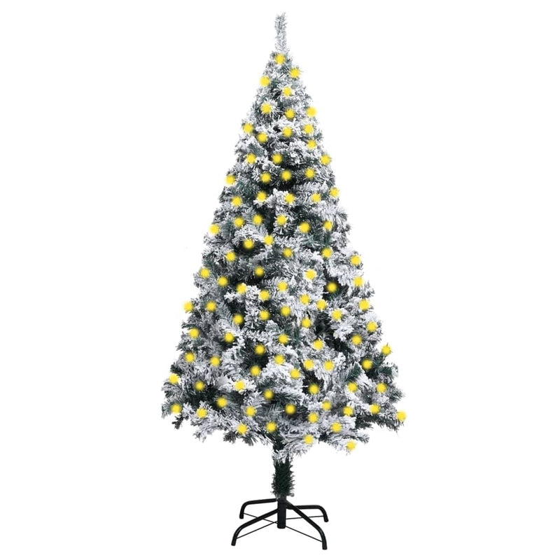Artificial Pre-lit Christmas Tree with Flocked Snow Green 210 cm Payday Deals
