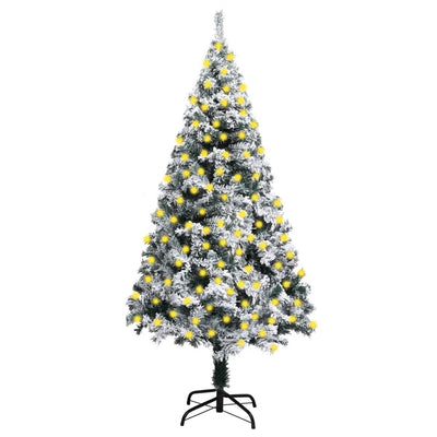 Artificial Pre-lit Christmas Tree with Flocked Snow Green 240 cm