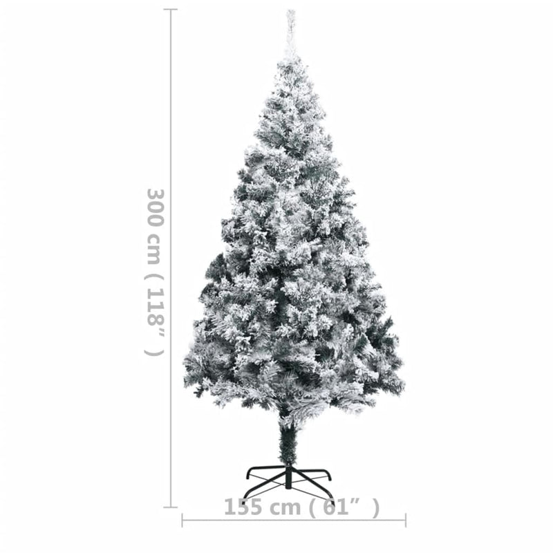 Artificial Pre-lit Christmas Tree with Flocked Snow Green 300 cm PVC Payday Deals