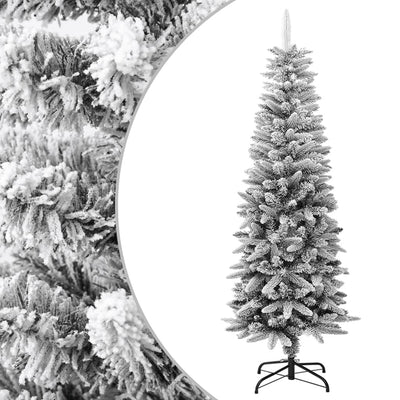 Artificial Slim Christmas Tree with Flocked Snow 150 cm PVC&PE Payday Deals