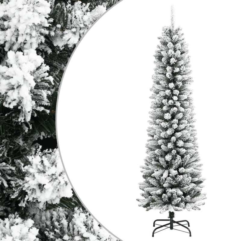 Artificial Slim Christmas Tree with Flocked Snow 180 cm PVC&PE Payday Deals