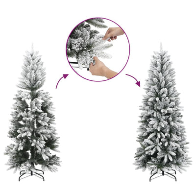 Artificial Slim Christmas Tree with Flocked Snow 180 cm PVC&PE Payday Deals