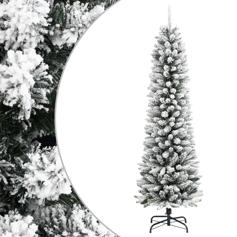 Artificial Slim Christmas Tree with Flocked Snow 210 cm PVC&PE Payday Deals