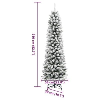 Artificial Slim Christmas Tree with Flocked Snow 210 cm PVC&PE Payday Deals