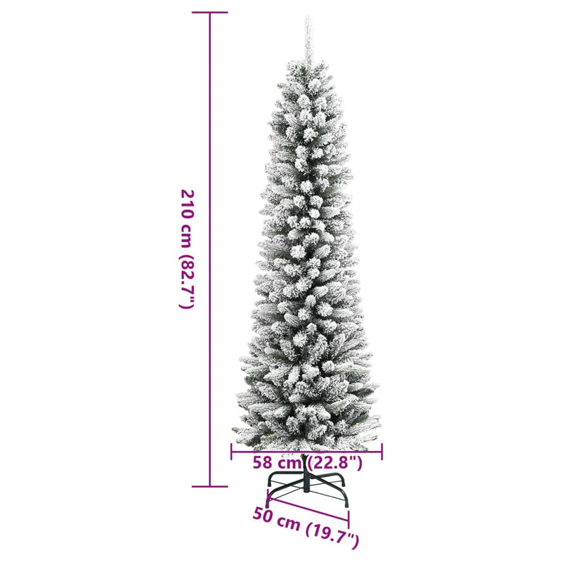 Artificial Slim Christmas Tree with Flocked Snow 210 cm PVC&PE Payday Deals