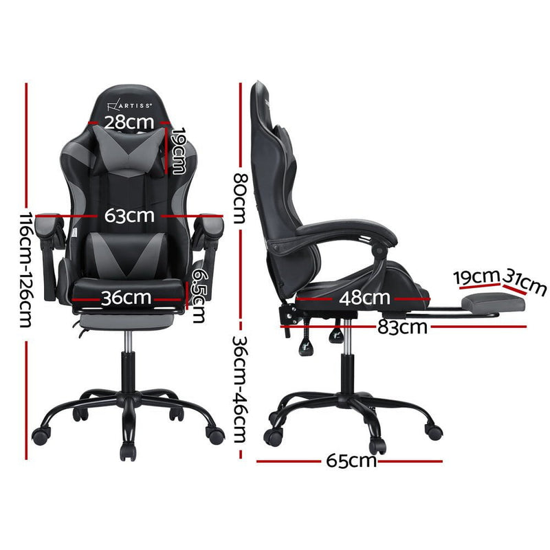 Artiss 2 Point Massage Gaming Office Chair Footrest Grey Payday Deals