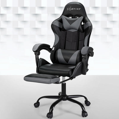 Artiss 2 Point Massage Gaming Office Chair Footrest Grey Payday Deals