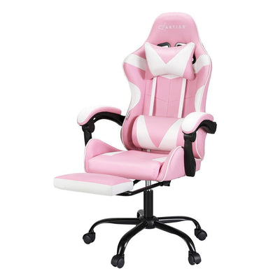 Artiss 2 Point Massage Gaming Office Chair Footrest Pink Payday Deals