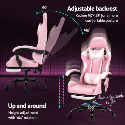Artiss 2 Point Massage Gaming Office Chair Footrest Pink Payday Deals