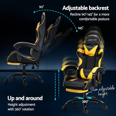 Artiss 2 Point Massage Gaming Office Chair Footrest Yellow Payday Deals