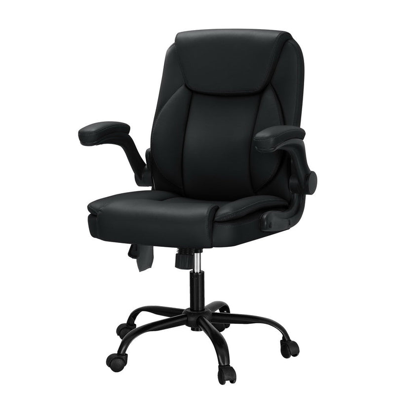 Artiss 2 Point Massage Office Chair Leather Mid Back Black Payday Deals