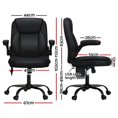 Artiss 2 Point Massage Office Chair Leather Mid Back Black Payday Deals