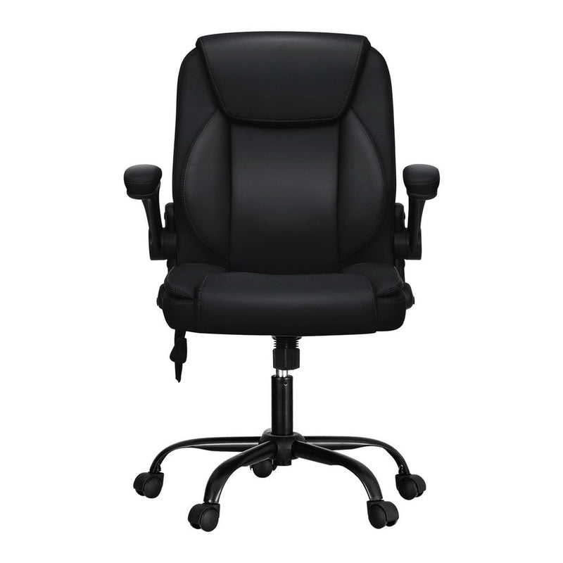 Artiss 2 Point Massage Office Chair Leather Mid Back Black Payday Deals