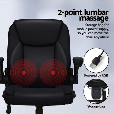 Artiss 2 Point Massage Office Chair Leather Mid Back Black Payday Deals