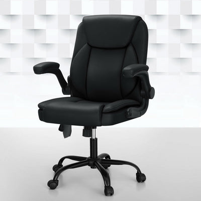 Artiss 2 Point Massage Office Chair Leather Mid Back Black Payday Deals