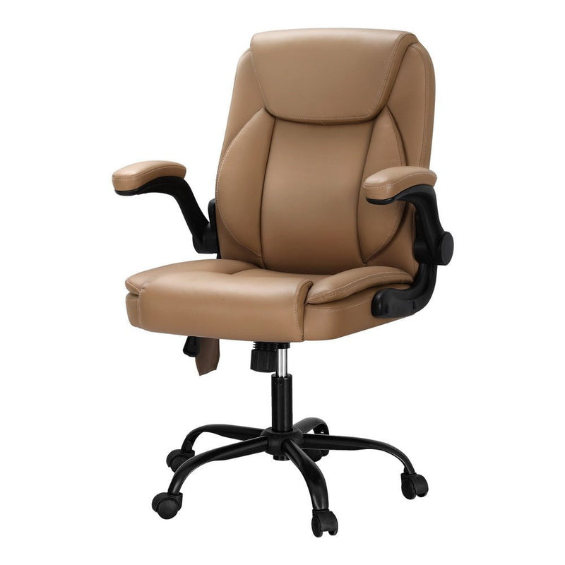 Artiss 2 Point Massage Office Chair Leather Mid Back Espresso Payday Deals