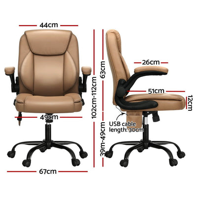 Artiss 2 Point Massage Office Chair Leather Mid Back Espresso Payday Deals