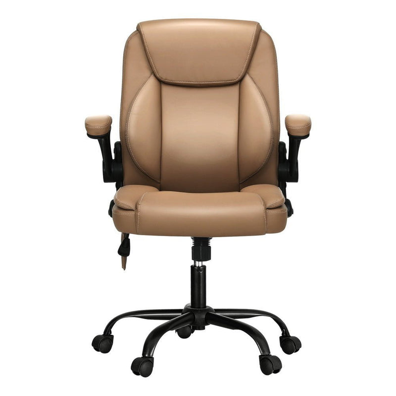 Artiss 2 Point Massage Office Chair Leather Mid Back Espresso Payday Deals