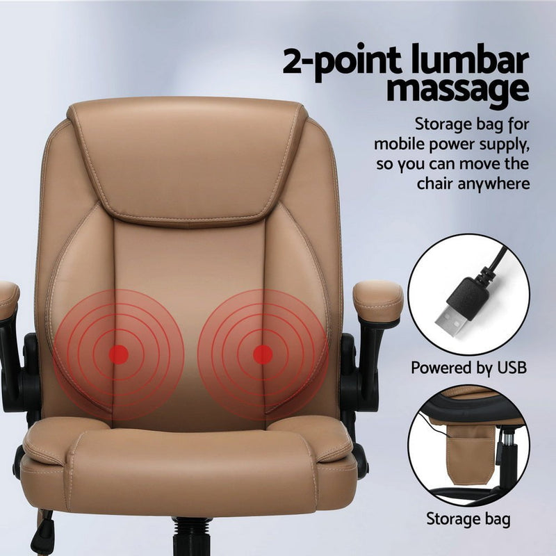 Artiss 2 Point Massage Office Chair Leather Mid Back Espresso Payday Deals