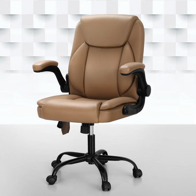 Artiss 2 Point Massage Office Chair Leather Mid Back Espresso Payday Deals