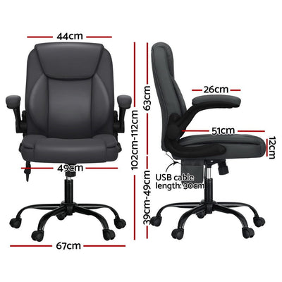 Artiss 2 Point Massage Office Chair Leather Mid Back Grey Payday Deals