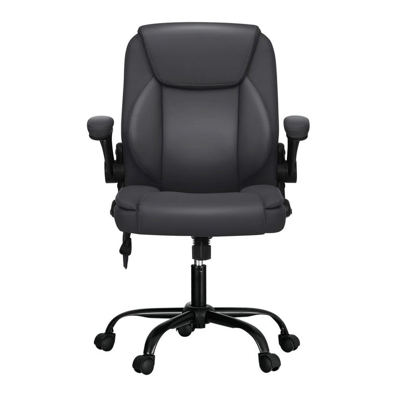 Artiss 2 Point Massage Office Chair Leather Mid Back Grey Payday Deals