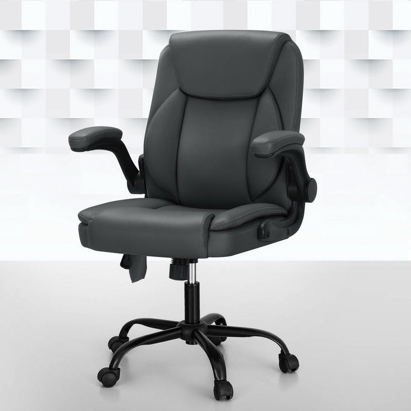 Artiss 2 Point Massage Office Chair Leather Mid Back Grey Payday Deals