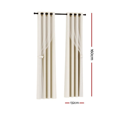 Artiss 2X 132x160cm Blockout Sheer Curtains Beige Payday Deals