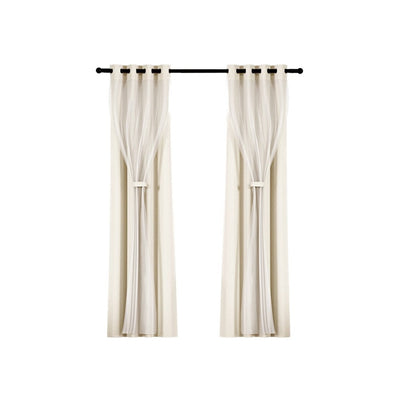 Artiss 2X 132x160cm Blockout Sheer Curtains Beige Payday Deals