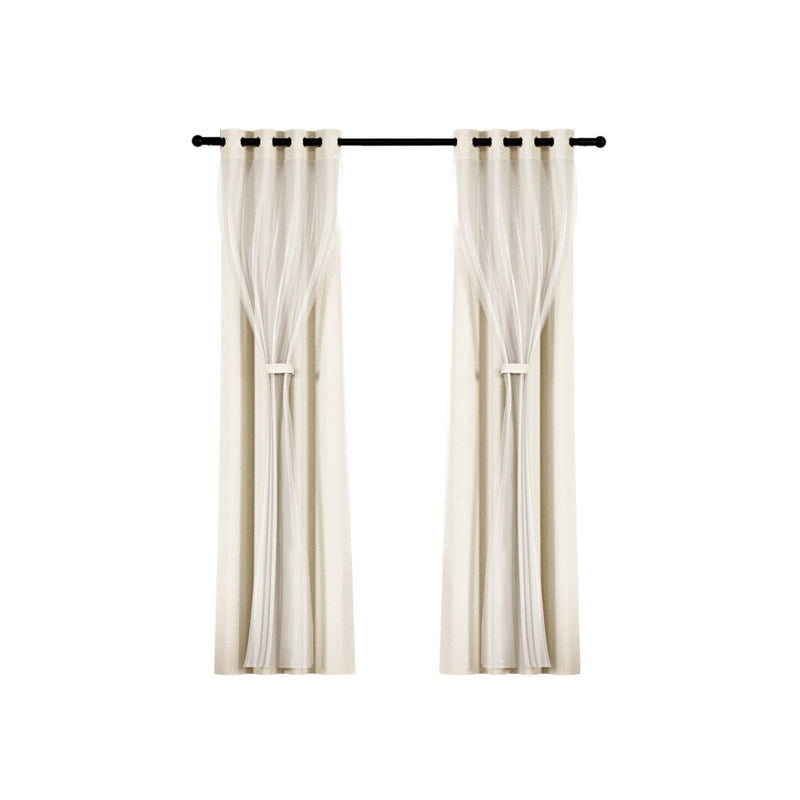 Artiss 2X 132x160cm Blockout Sheer Curtains Beige Payday Deals