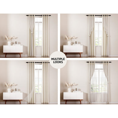 Artiss 2X 132x160cm Blockout Sheer Curtains Beige Payday Deals