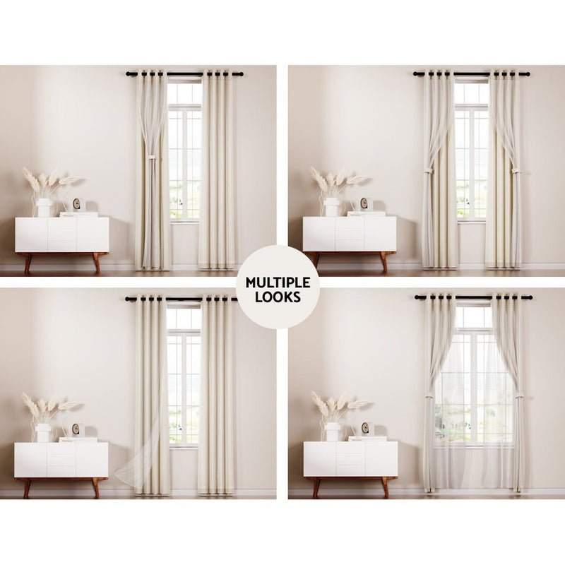 Artiss 2X 132x160cm Blockout Sheer Curtains Beige Payday Deals