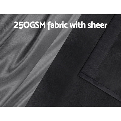 Artiss 2X 132x274cm Blockout Sheer Curtains Black Payday Deals