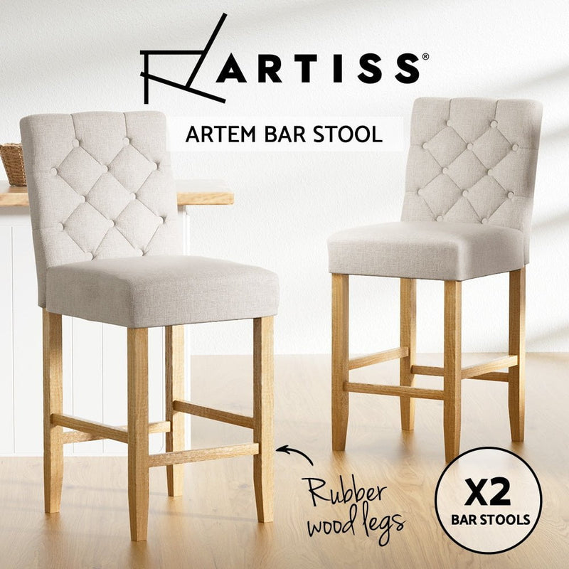 Artiss 2x Bar Stools Linen Upholstered Chairs Payday Deals