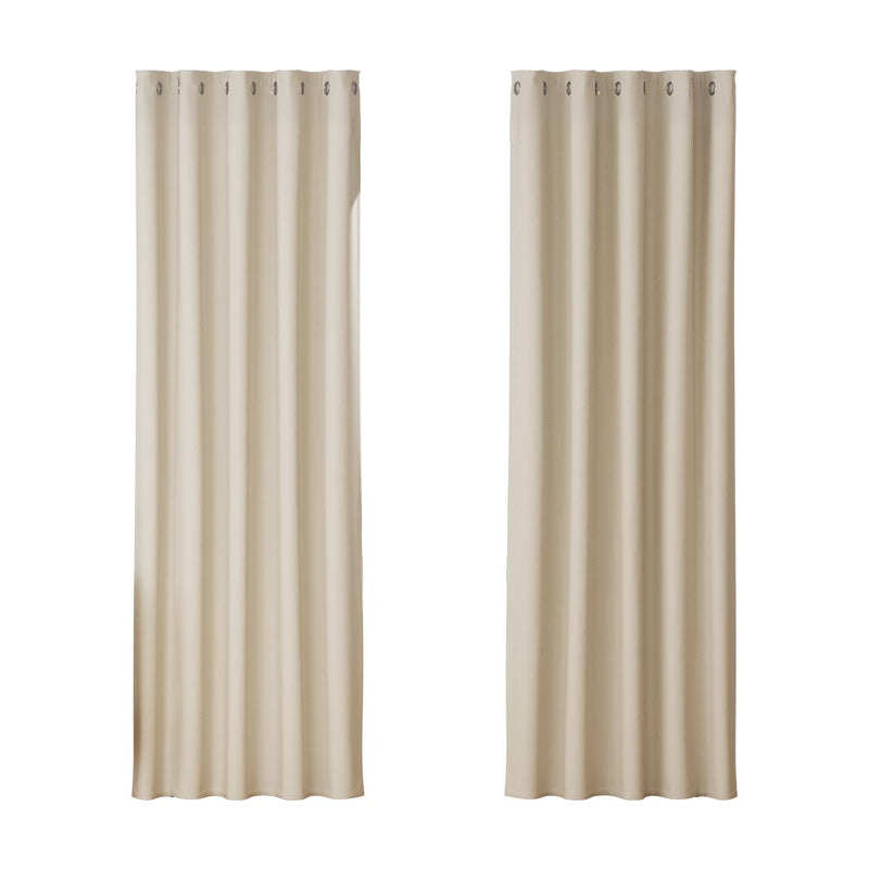 Artiss 2X Blockout Curtains Blackout Window Curtain Eyelet 180x213cm Beige Payday Deals