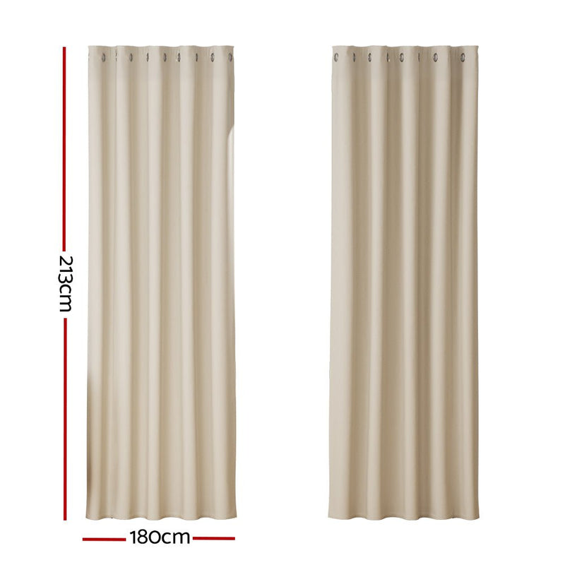 Artiss 2X Blockout Curtains Blackout Window Curtain Eyelet 180x213cm Beige Payday Deals