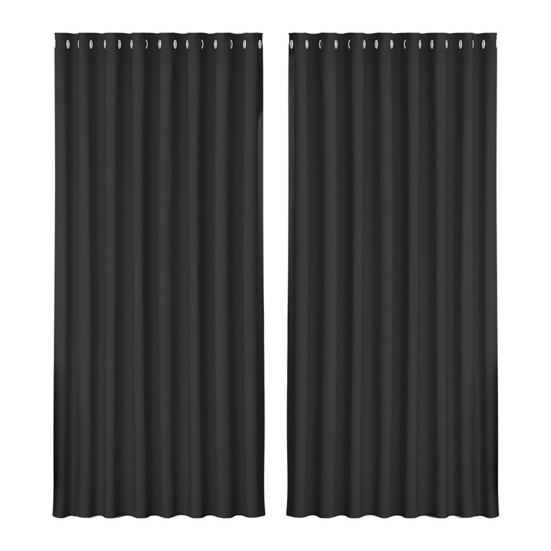 Artiss 2X Blockout Curtains Blackout Window Curtain Eyelet 300x230cm Black Payday Deals