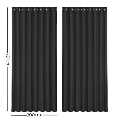 Artiss 2X Blockout Curtains Blackout Window Curtain Eyelet 300x230cm Black Payday Deals