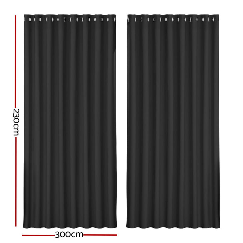 Artiss 2X Blockout Curtains Blackout Window Curtain Eyelet 300x230cm Black Payday Deals