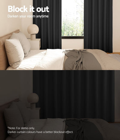 Artiss 2X Blockout Curtains Blackout Window Curtain Eyelet 300x230cm Black Payday Deals