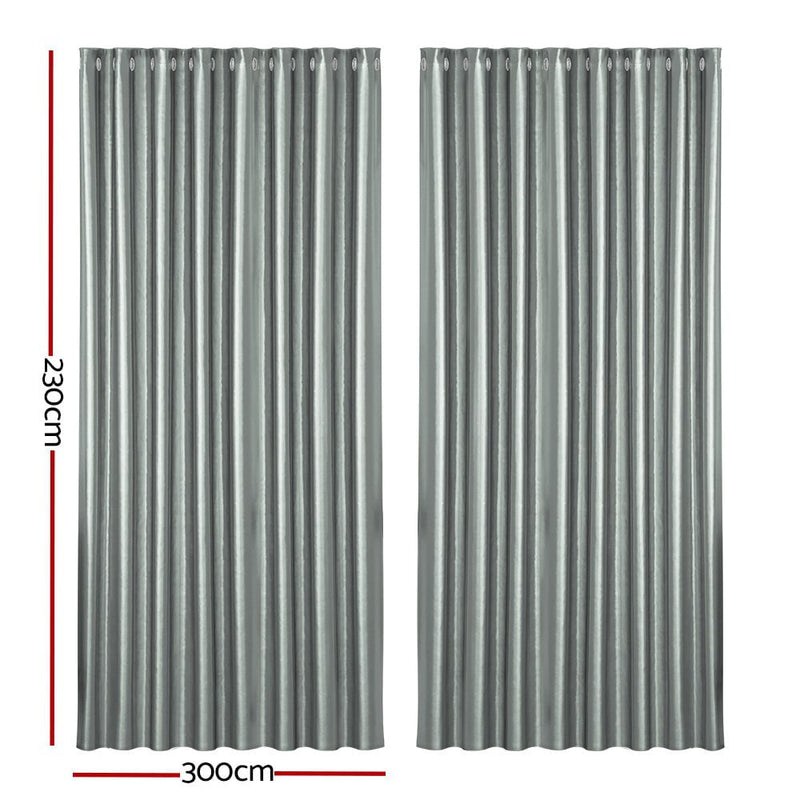 Artiss 2X Blockout Curtains Blackout Window Curtain Eyelet 300x230cm Grey Payday Deals