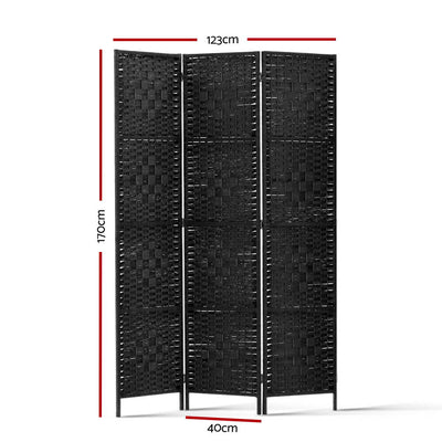 Artiss 3 Panel Room Divider Screen 123x170cm Woven Black Payday Deals