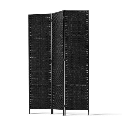 Artiss 3 Panel Room Divider Screen 123x170cm Woven Black Payday Deals