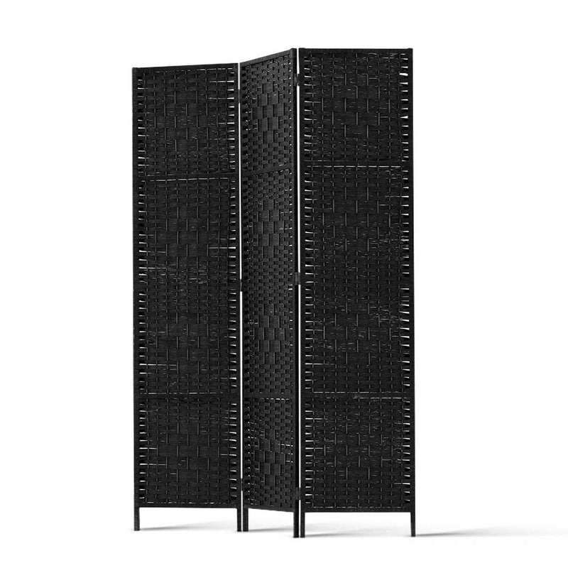 Artiss 3 Panel Room Divider Screen 123x170cm Woven Black Payday Deals