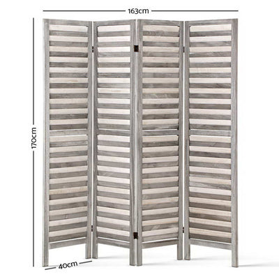 Artiss 4 Panel Room Divider Screen 163x170cm Louver Grey Payday Deals